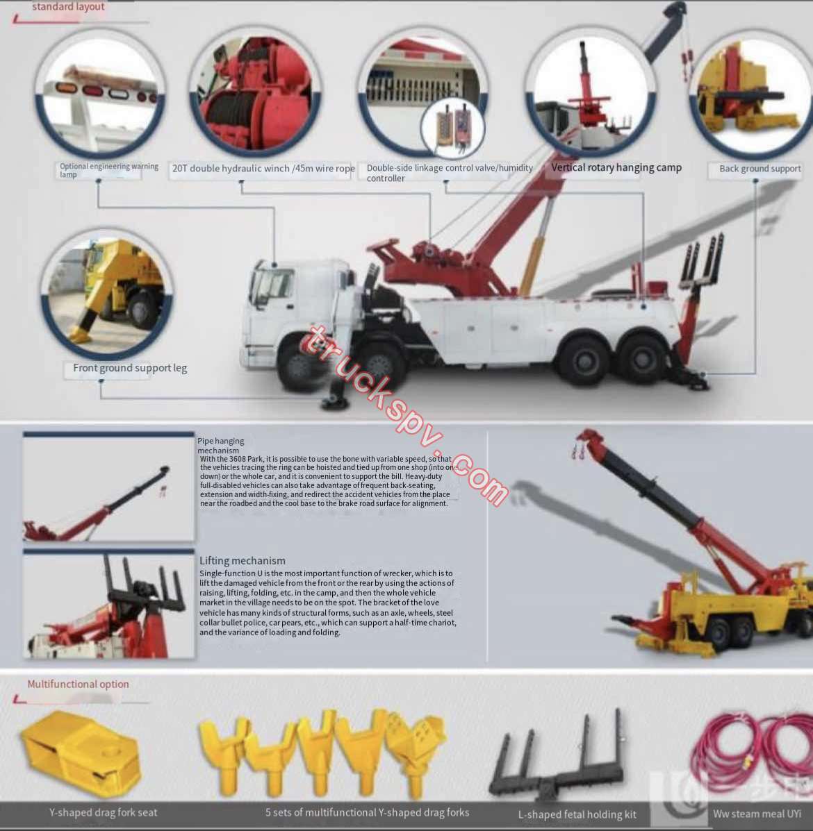 360 Degree rotation tow truck,HOWO 50tons heavy wrecker