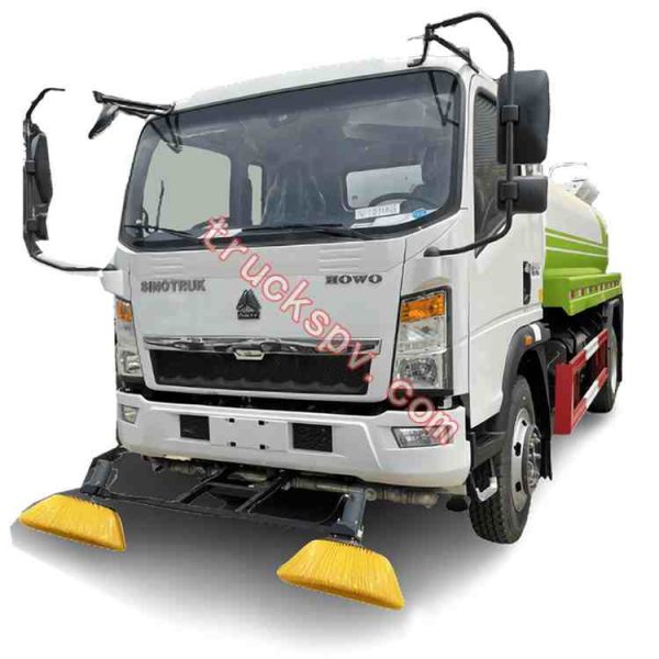 SINO water truck mounted two brushes under the cabin front shows on truckspv.com
